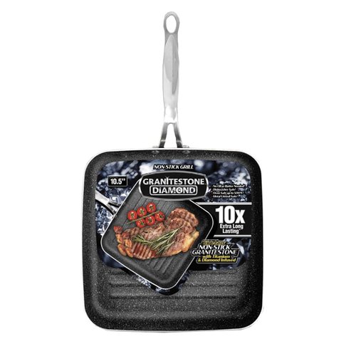 Granitestone Grill Pan 10.25" Nonstick and Scratchproof Stovetop Cookware PFOA Free Oven-Safe, Dish Washer Safe, 10X Extra Long Lasting - As Seen On TV