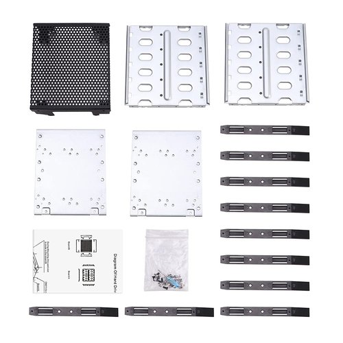 Hard Drive Cage,Galvanized Steel Plate + ABS Plastic Cage Hard Drive Tray Rack with Fan Space,Adapter Rack Bracket for Computer SATA 5.25in to 5X 3.5