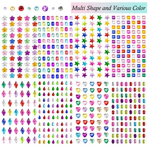 10 Sheets Face Gems Jewels for Makeup Heart Rhinestones Stickers Self Adhesive Assorted Shapes Rhinestones for Christmas Crafts, Eye Body Gems Nail Art Festival Party Rave Accessories for Women
