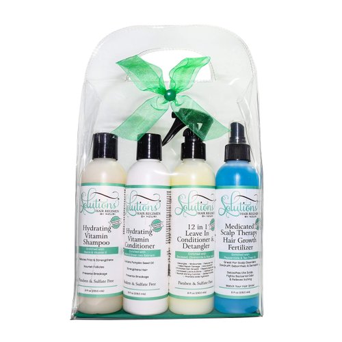 Nzuri Solutions Hair Regimen Hydrating Vitamin Shampoo 8oz, Hydrating Vitamin Conditioner 8oz, 12in1 Leave in Conditioner & Detangler 8oz, Medicated Scalp Therapy Hair Growth Fertilizer 8oz