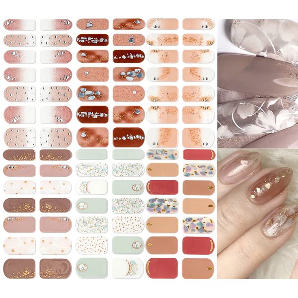 NAILDOKI Nail Stickers 6 Sheets x 14 Pieces Full Wraps Nail Polish Strips, Self-Adhesive Gel Nail Art Decals for Women Girls