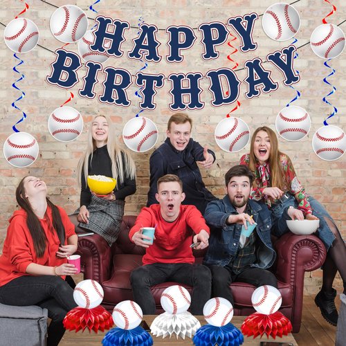 Baseball Party Decorations, Baseball Birthday Party Decorations Includes Happy Birthday Banner Baseball Table Decorations and Hanging Swirls, Baseball Themed Party Decorations