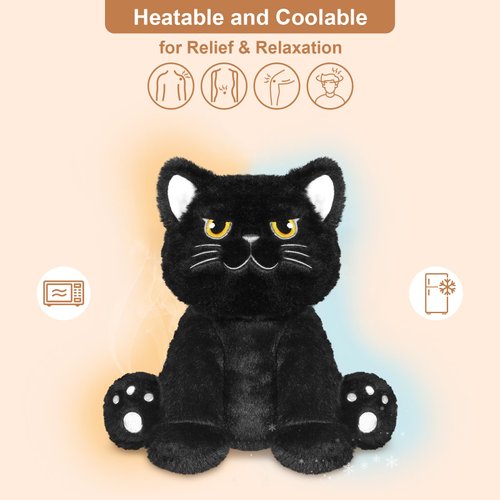 SuzziPals Microwavable Grumpy Black Cat Stuffed Animals Lavender Scent, Heated Stuffed Animals Heating Pads for Cramps & Pain, Black Cat Plush for Bedtime Cuddle Warming Stuffed Cat Stress Relief Gift