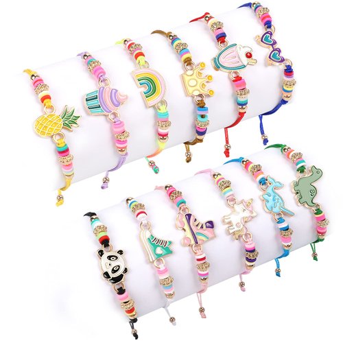 Lorfancy 12 Pcs Kids Girls Bracelets Jewelry Women Unicorn Animal Friendship Bracelet Pendant Teen Toddler Baby Cute Adjustable Multicolor Woven Pretend Play Bracelet