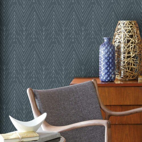 RoomMates RMK11673WP Navy and Gray Twig Hygge Herringbone Peel and Stick Wallpaper, Navy/Grey