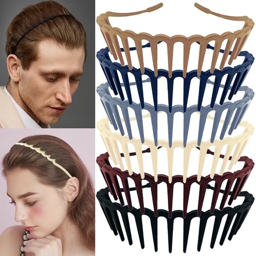 SHEHARUHI 6 PCS Zig Zag Headbands for Women and Girls Shark Teeth Plastic Hair Band 90s Fashion Non Slip Comb Effortless Spike Headband