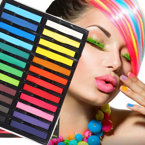 Joyeee Hair Chalk for Girls, 24 Colors Temporary Hair Chalks Color, Colored Chalk for Kids for School Prom Graduation Party, Christmas Party, Children's Day Gift, Halloween Party Supplies, Long