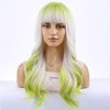 MAGQOO Green Wig for Women Girls Matcha Green Blonde Ombre Wig Long Wavy Green Ombre Blonde Wig with Bangs Synthetic Heat Resistant Halloween Cosplay Costume