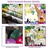 Happy Birthday Banner for Jungle Safari Theme Birthday Party Decorations, Fabric Animal Zoo Theme Birthday Party Backdrop Tropical Forest Poster for Boys Girls Birthday Party Wall Supplies, 185*110cm