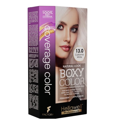 BOXY COLOR Coloring kit professional, permanent color cream hair dye with Vegetal Protein to get Hair with intense color shiny and silky. 100% Gray Coverage. (13 California White)