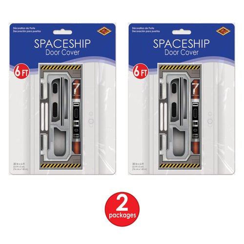 Beistle Set of 2 Plastic Spaceship Door Covers, Decorations for Outer Space Galaxy Alien Theme Birthday, Futuristic Party Supplies & Wall Decor, 6' x 30"