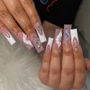 ANDGING French Tip Press on Nails Square Medium Long White Fake Nails Glue on Nails with Floral Rhinestone Design Manicure Acrylic Women False Nails with Glue Gel Stick on Nail for Wedding Birthday