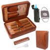 AMANCY Elegant Handmade Brown Leather Cedar Wood Lined 4 Cigar Humidor Case with 3 Triple Jet Flame Cigar Lighter and Cutter，Suitable for Holding Big and Fat Cigars