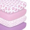 The Peanutshell Floral Crib Sheet Set for Baby Girls - 4 Pack - Pink & Purple