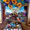 63 PCS Monster Truck Birthday Party Supplies Monster Trucks Birthday Decoration Monster Trucks Party Supplies Monster Truck Backdrop Balloons Tablecloth Cake Toppers Cupcake Toppers
