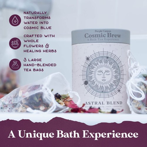Astral Blend Bath Tea by Purple Canyon | 3 Purifying Bath Soaks with Sage, Rose, Lemongrass, and Rosemary | Stress Relief Gifts for Women