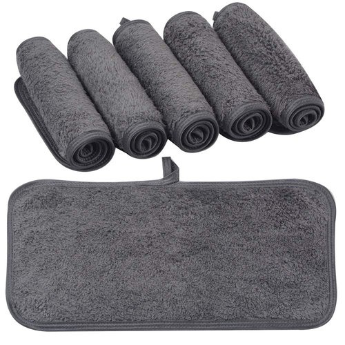 KinHwa Reusable 6 Pack Makeup Remover Cloth Microfiber Face Cleansing Cloths Soft Washcloths Magically Remove Cosmetics Only with Water 6 x 12inch Dark-Gray