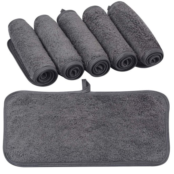 KinHwa Reusable 6 Pack Makeup Remover Cloth Microfiber Face Cleansing Cloths Soft Washcloths Magically Remove Cosmetics Only with Water 6 x 12inch Dark-Gray