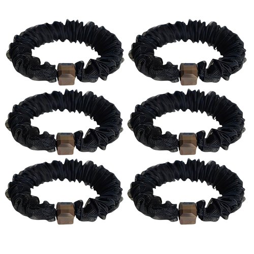 Otyou 6 Pack High Elasticity Mesh Covering Hair Scrunchies Skinny Hair Ties Soft Scrunchy Bobbles Bonnet Ponytail Holder Wrist Band Hair Accessories for Girls,Kids Bikes,Plays Tennis (Black)