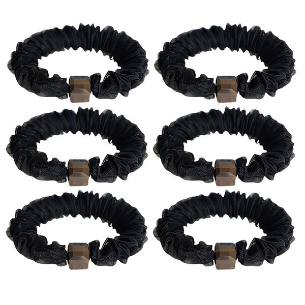Otyou 6 Pack High Elasticity Mesh Covering Hair Scrunchies Skinny Hair Ties Soft Scrunchy Bobbles Bonnet Ponytail Holder Wrist Band Hair Accessories for Girls,Kids Bikes,Plays Tennis (Black)