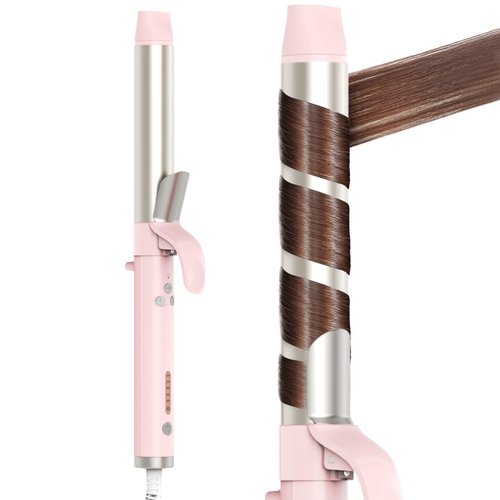 Googooms 1 1/4 Inch Automatic Curling Iron with Ceramic Barrel for Long and Short Hair,Automatic Rotating Wand, Up to 430℉,Pink 1.25 Inch Auto Rotating Curling Iron,360°Swivel Cordless(Pale Pink)