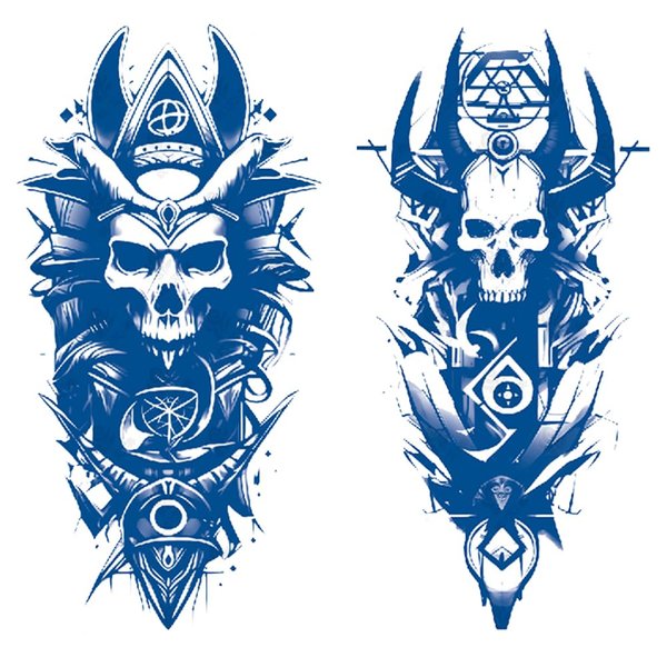 Oottati 2 Sheets Semi Permanent Waterproof Temporary Tattoos, 2 Weeks Long Last, 100% Plant-Based Ink Infinity Realistic Stickers, Skull Samurai
