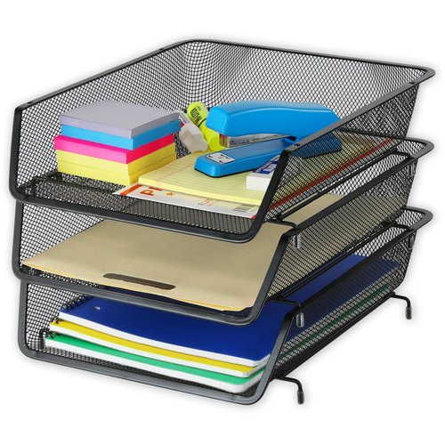 Simple Houseware Stackable Desk File Document Letter Tray Organizer, Black - 3 Pack