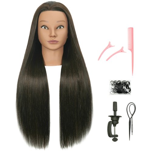 EVATEC 30 Inch Long Brown Real 80% Human Hair Mannequin Head with Stand for Hairdresser Practice Braiding Styling Cosmetology Manikin Manican Doll Training Head