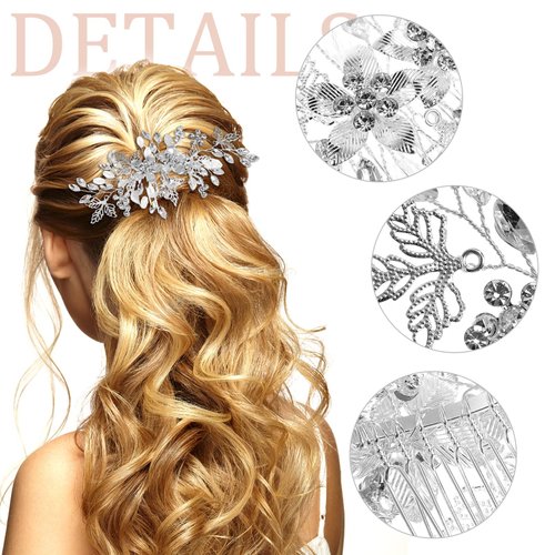 Healeved Bride Wedding Hair Comb Rhinestone Hair Clip Bridal Hair Accessories Crystal Pearl Headpiece Bridal Flower Hair Piece Bride Hair Pin Wedding Hair Accessories for Women