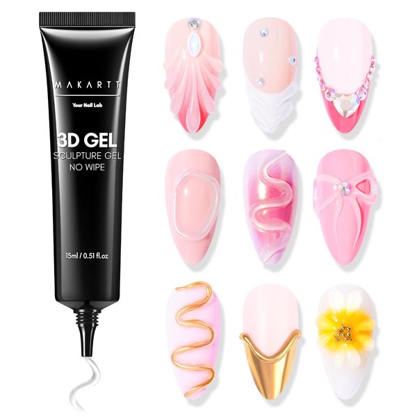 Makartt 3D Gel - Nail Art Sculpting Gel Nail Glue 15g No Wipe Clear Gel Polish for Nail Designs Fall Winter DIY Nail Art for Drawing, Molding, Sculpture and Christmas Decoration