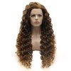Lushy Long Curly Brown Blonde Ombre Wig Full Density Half Hand Tied Heat Friendly Synthetic Lace Front Wig