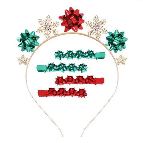 Christmas Snowflake Headband Rhinestone Snowflake Bow Crown Tiara Hairband Headpiece Hair Clip Xm...
