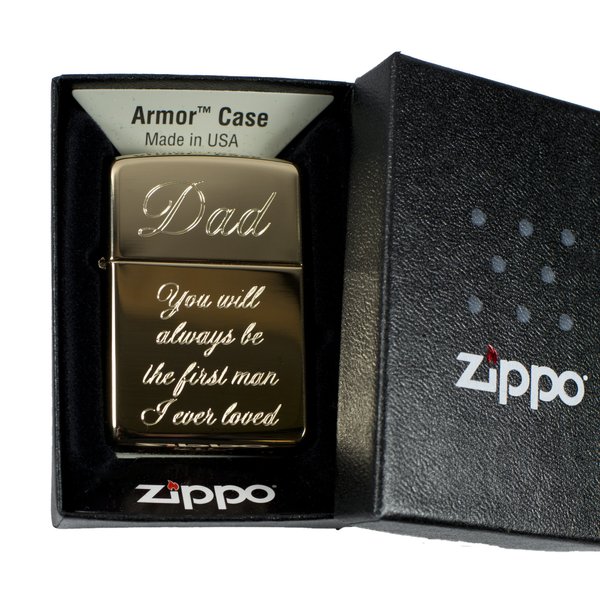 Lighter - Golden Dad You will always be the first man I ever loved (engraved by Hip Flask Plus) on Zippo 169 Brass