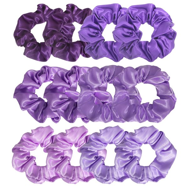 Jaciya 12 Pack Elastics Band Hair Scrunchies Purple Satin Scrunchy Elastic Hair Bobbles Scrunchies Hair Ties Ponytail holder Hair Accessories for Women Girls