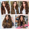 EMMOR Long Mixed Brown Wavy Wig for Women Lace Front Wigs Natural Looking 26 Inch Middle Part Curly Wig Heat Resistant Synthetic Wigs for Daily Party Use