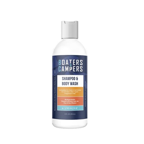 STREAM 2 SEA Boaters and Campers Hair Shampoo, 4 oz Reef Safe Fragrance Free All Natural Shampoo For Camping and Boating, Anti Frizz and Color Safe Shampoo, Paraben Free Hydrating Shampoo