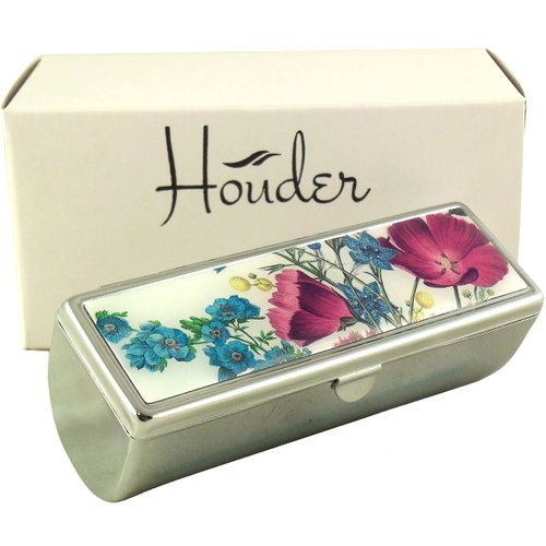 Houder Designer Lipstick Case with Mirror for Purse - Decorative Lipstick Holder with Gift Box - Velvet Lined - Protect Your Lipsticks in Style (Violets)