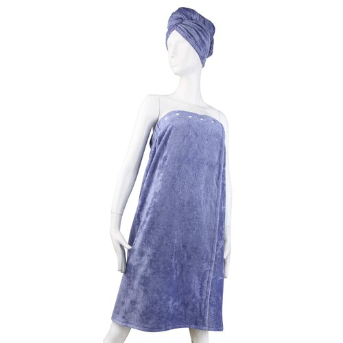 FABBRICA Home Natural Rayon Made from Bamboo Super Absorbent Quick Dry Spa Bath Wrap Shower Skirt and Hair Drying Turban - 2pc Set (One-Size, Navy Blue)