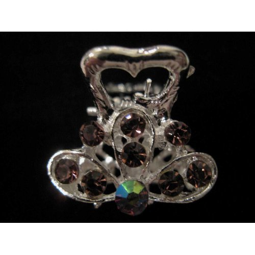 Generic small mini silver metal hair claw clip with crystals bridal clip (A) (Primary color: Multi-color), 1 Count (Pack of 1)