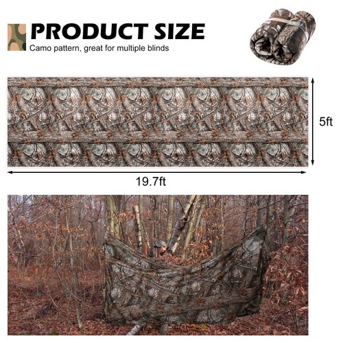 Adnee 5 x 19.7ft Hunting Camo Netting- Camouflage Netting-Camo Ground Blinds Mesh Net for Hunting Shooting Party Decoration Photograph Car Cover Sunshade