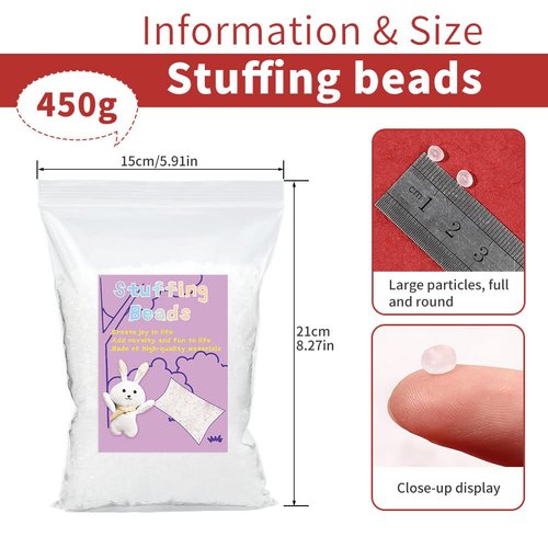 FTEVEN 450g / 15.9oz Toy Stuffing Beads, Premium Plastic Weight Stuffed Beads, Polyethylene Filler Beads, Plastic Transparent Stuffing Beads for Filling Bean Bags, Animal Toys, DIY Crafts