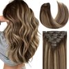 Lacer Human Hair Clip in Extensions Highlignt Warm Brown to Dark Caramel Blonde Clip in Extensions Real Human Hair for Women 16 Inch 120g 7Pcs Natural Human Hair