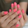 iMABC Glossy Watermelon Pink Press on Nails Full Cover Fake Nails Short Stick Glue on Finger False Nails for Women Girls Wear 24pcs
