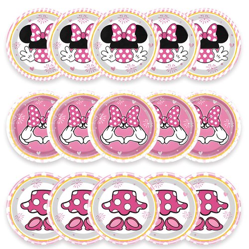 NF ORANGE 30pc Minnie Party Plates, Minnie Party Supplies ，Minnie Birthday Party Decorations Supplies (pink)
