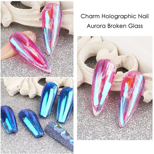 8 Sheets Gradient Glass Paper Nail Art Sticker，Colorful Laser Aurora Cellophane 3D Broken Glass Pieces Mirror Foils Nail Art Decoration for Women Acrylic DIY Nail Art Stickers
