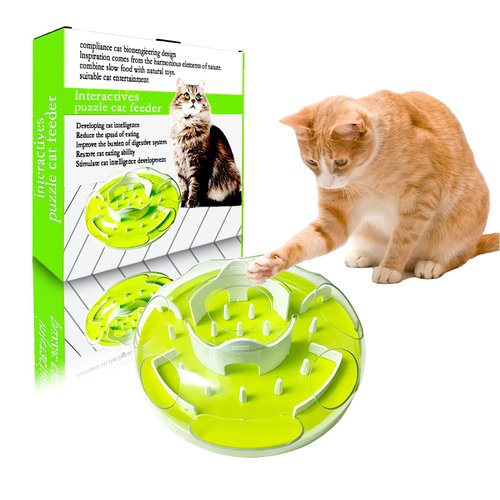 GDSanlian-Interactive Cat Toy Puzzle Box - Cat Puzzle Feeder - Cat Slow Feeding Treatment Dispenser - Cat Puzzle Box - Puzzle Maze Toy - Indoor Rich Cat Toys (Green)