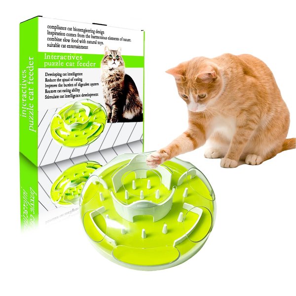 GDSanlian-Interactive Cat Toy Puzzle Box - Cat Puzzle Feeder - Cat Slow Feeding Treatment Dispenser - Cat Puzzle Box - Puzzle Maze Toy - Indoor Rich Cat Toys (Green)