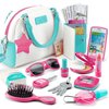 Play Purse for Girls and Toddlers - Little Girls Toys Pretend Play Accessories: Toy Phone, Wallet, Credit Cards, Keys, Pretend Makeup for Role Playing Toys for Girls Ages 3 4 5 6 7 8 Years and Up
