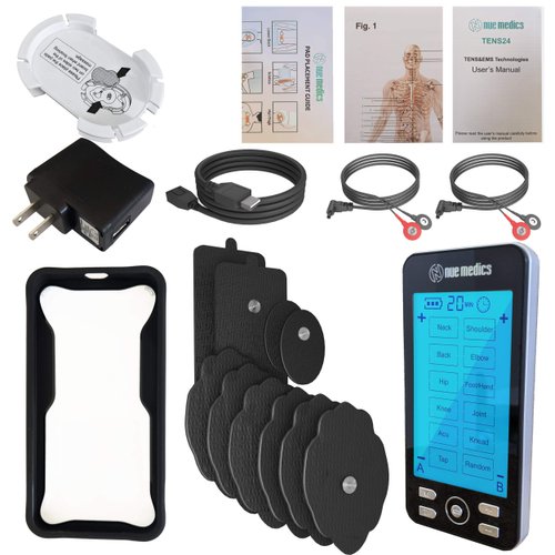 Tens Unit Machine Pulse Massager for Pain Relief, 24 Massage Modes, Rechargeable Muscle Stimulator Device with 10 Pads