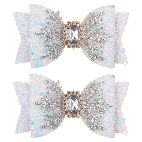 Christmas Snowflake Bow Hair Clips Xmas Hair Clip Glitter White Hair Hairpin with Rhinestone Winter Hair Barrettes Christmas Festive Holiday Hair Accessories Party Gifts 2Pcs (2-White Snowflake)